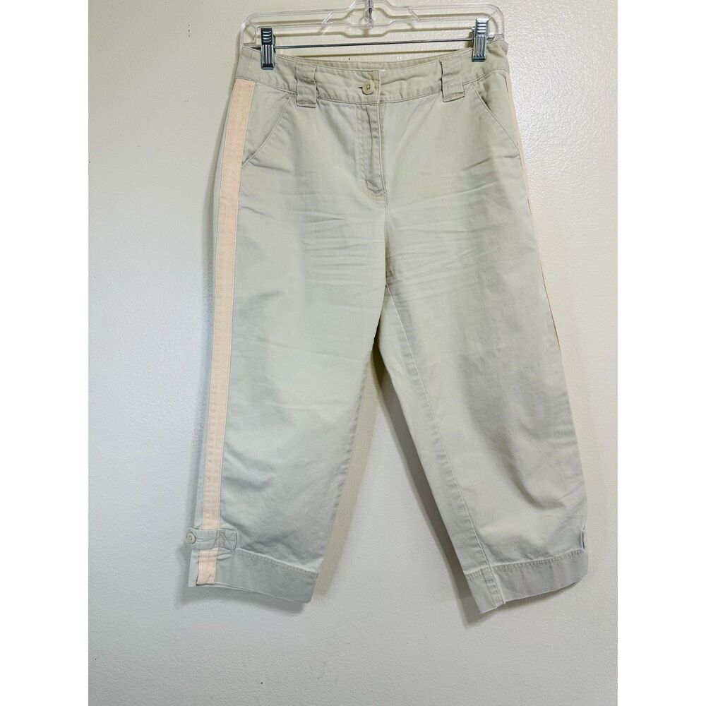 Talbots Women's Classic Preppy Petite Stretch Capri Pants, Size 6 Pink Stripe